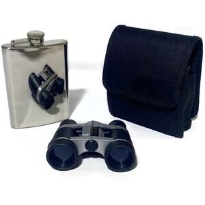 Stadium Pack Stainless Steel Flask & Binoculars With Canvas Carrying Case